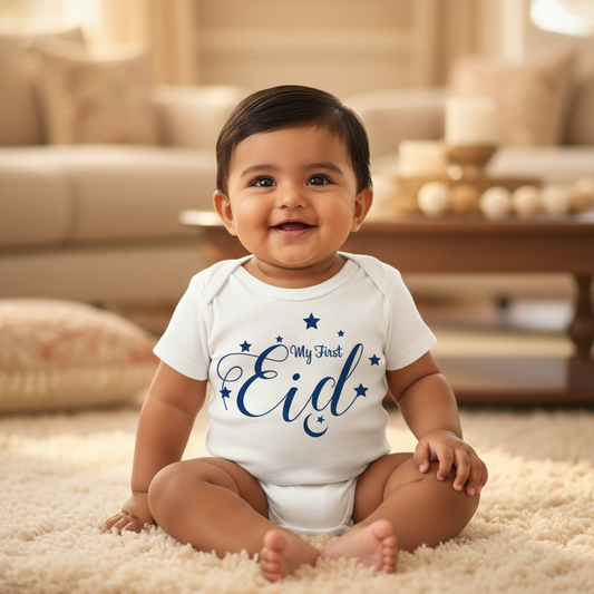 Newborn & Baby Clothing | Baby My First EID White Onesie | Soft Cotton