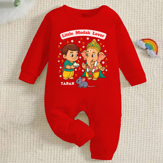 Little Modak Lover with customised name_ Full Red Romper