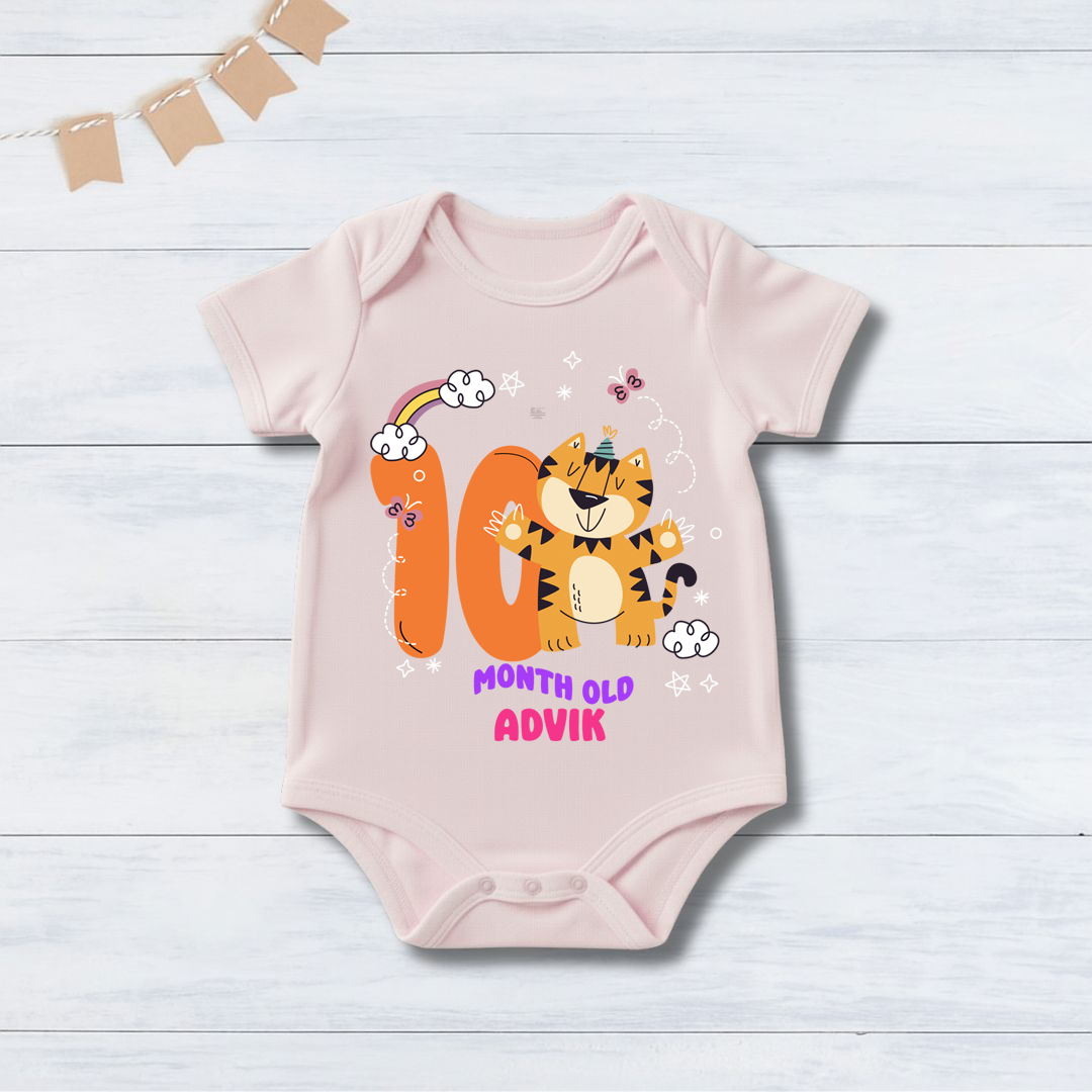 10th Infant monthly birthday Months of Baby Tiger _ Customized name Pink Onesie