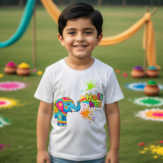 New Born & Baby Clothing | Holi Hai  White Kid's T-shirt | Soft Cotton