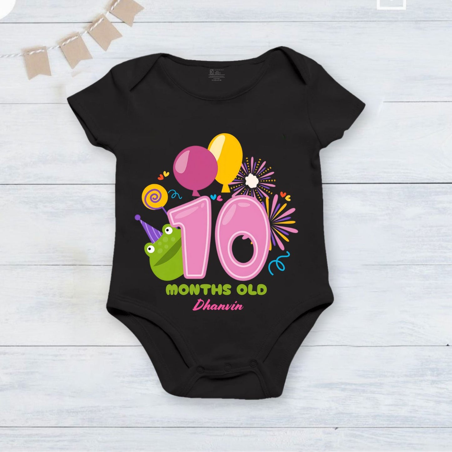 Infant monthly birthday_ With Customized Baby  Name Stylish Black Onesie