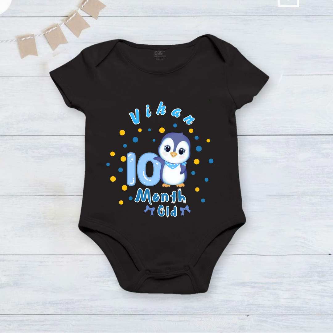 Infant monthly birthday_ With Customized Name Stylish Black Onesies