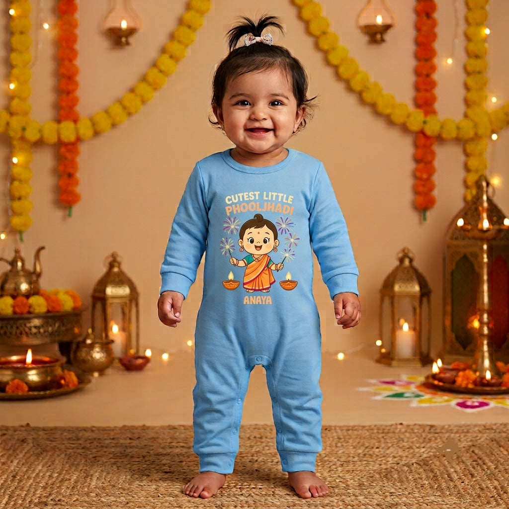 Cutest Little Phooljhadi Customized Baby Girl Name _ Full Blue Romper