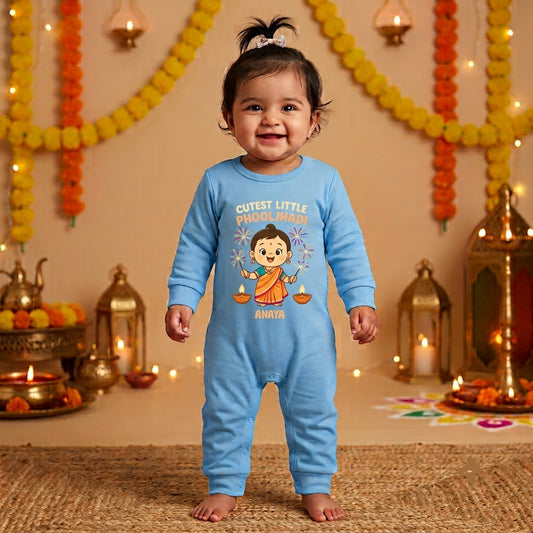 Cutest Little Phooljhadi Customized Baby Girl Name _ Full Blue Romper