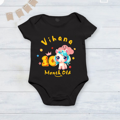 Infant monthly birthday_ With Customized Baby Name Stylish Black Onesies