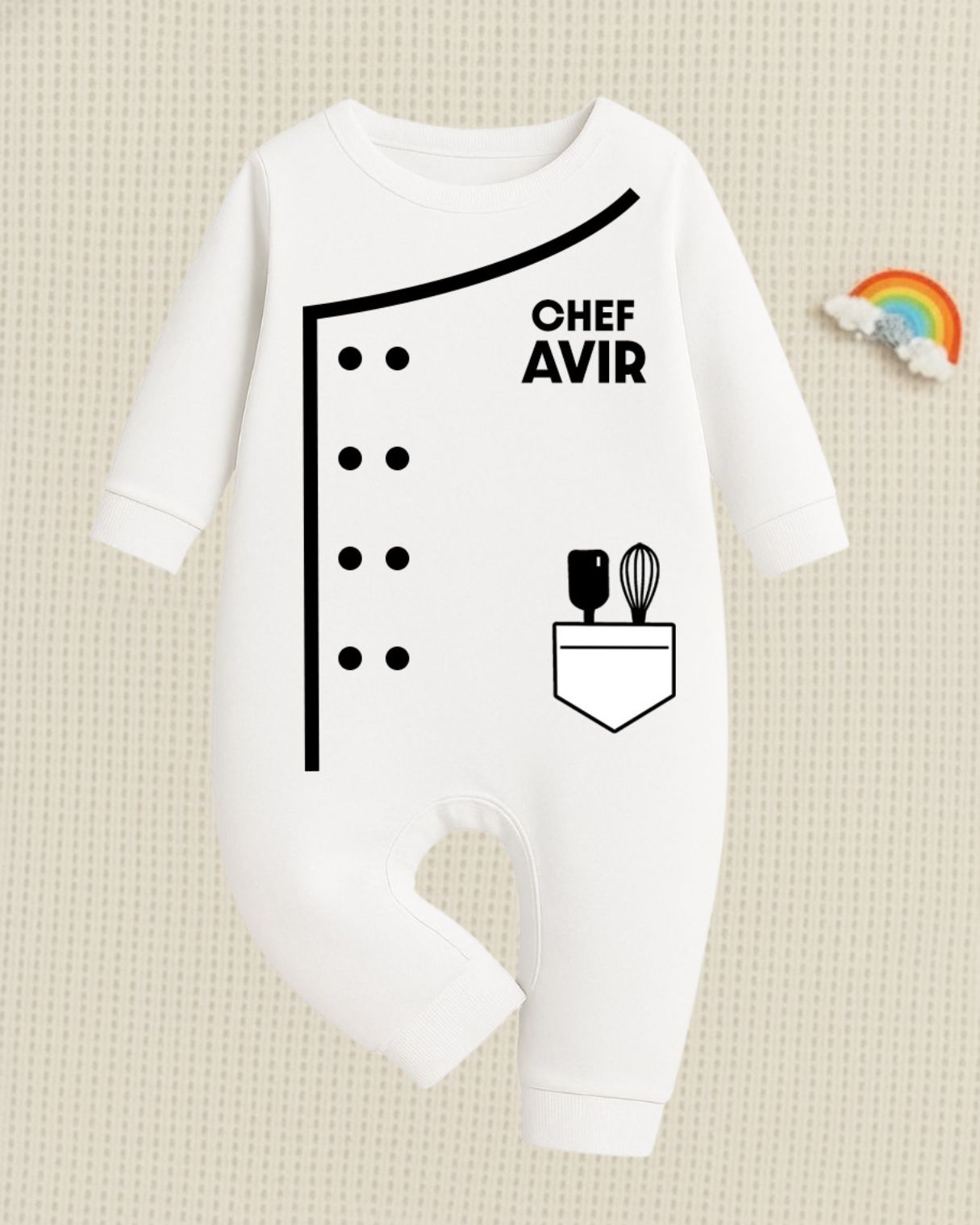 Professional Chef Baby Romper with customized baby name_ Black White Romper