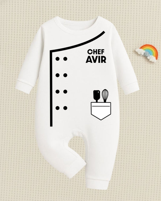 Professional Chef Baby Romper with customized baby name_ Black White Romper