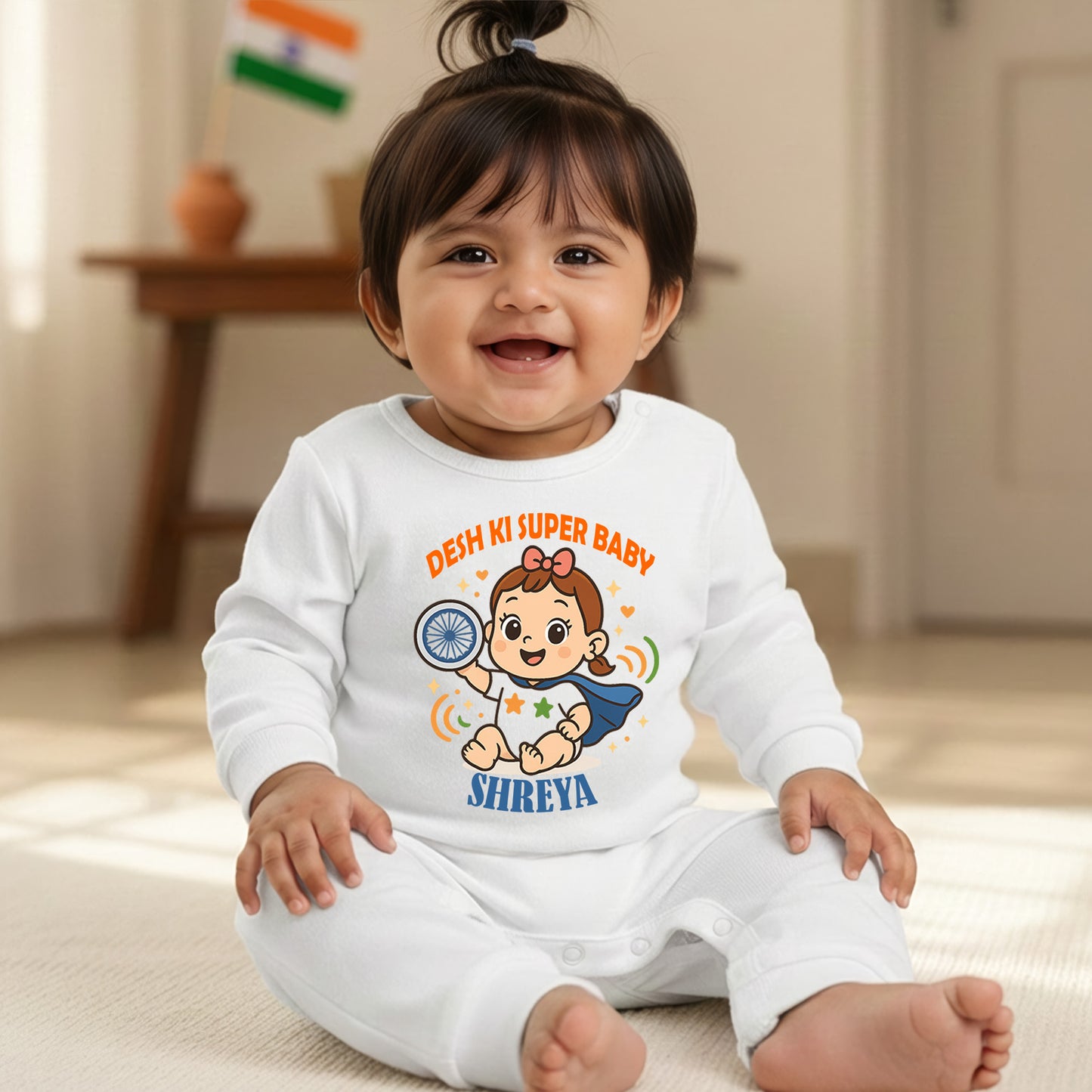 New Born & Baby Clothing  | Desh Ka SuperBaby With Customized Baby Girl  Name | Soft Cotton Romper