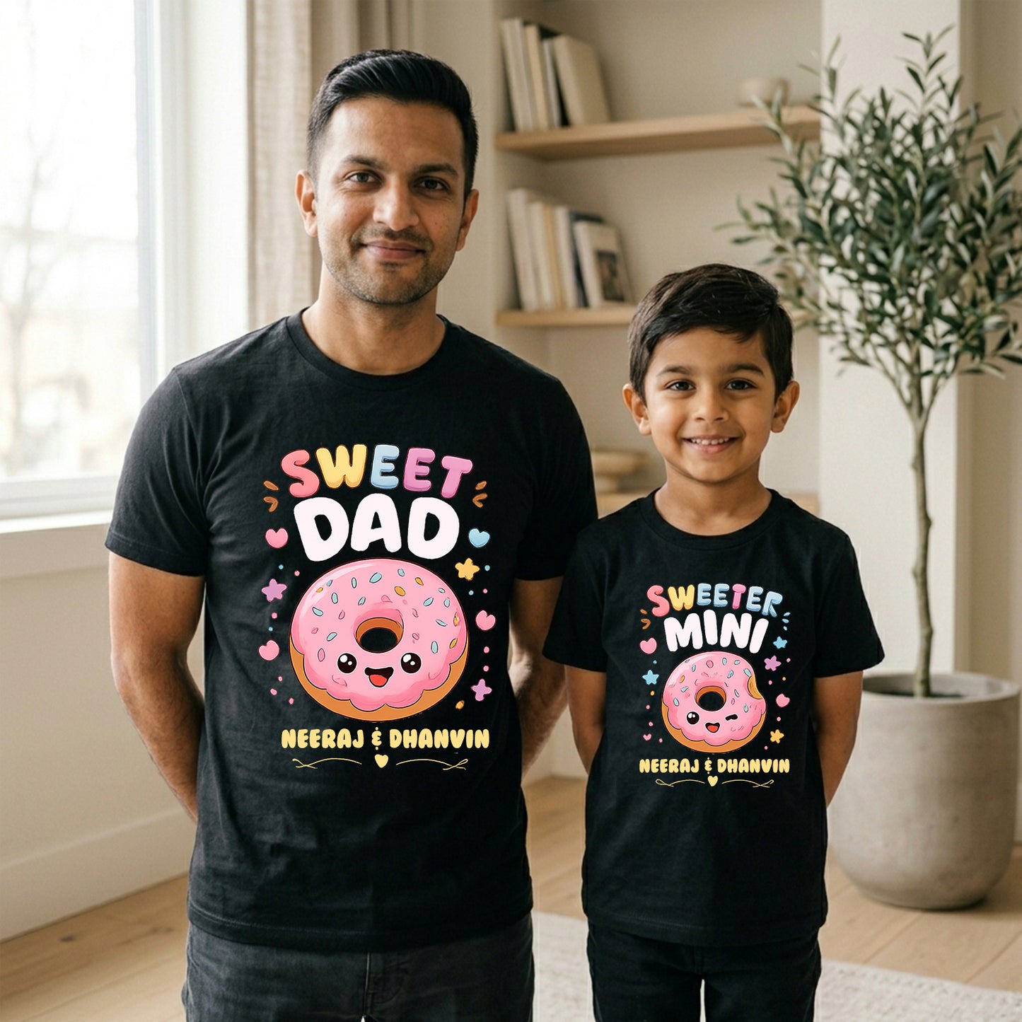 New Born & Baby Clothing | Sweet Dad & Sweeter Mini Son Ever Duo Father & Son Twinning Black Sets | Soft T-shirt
