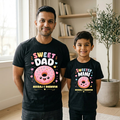 New Born & Baby Clothing | Sweet Dad & Sweeter Mini Son Ever Duo Father & Son Twinning Black Sets | Soft T-shirt