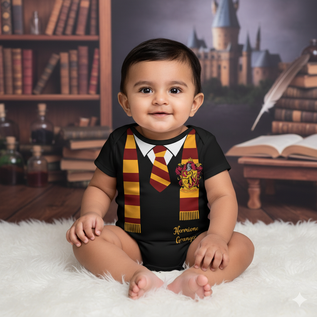 Baby Wizard – Harry Potter Gryffindor Edition With Customized Baby Name_ Black Onesie