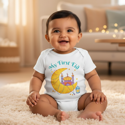 Newborn & Baby Clothing | Baby My First Eid  | Soft Cotton White Onesies