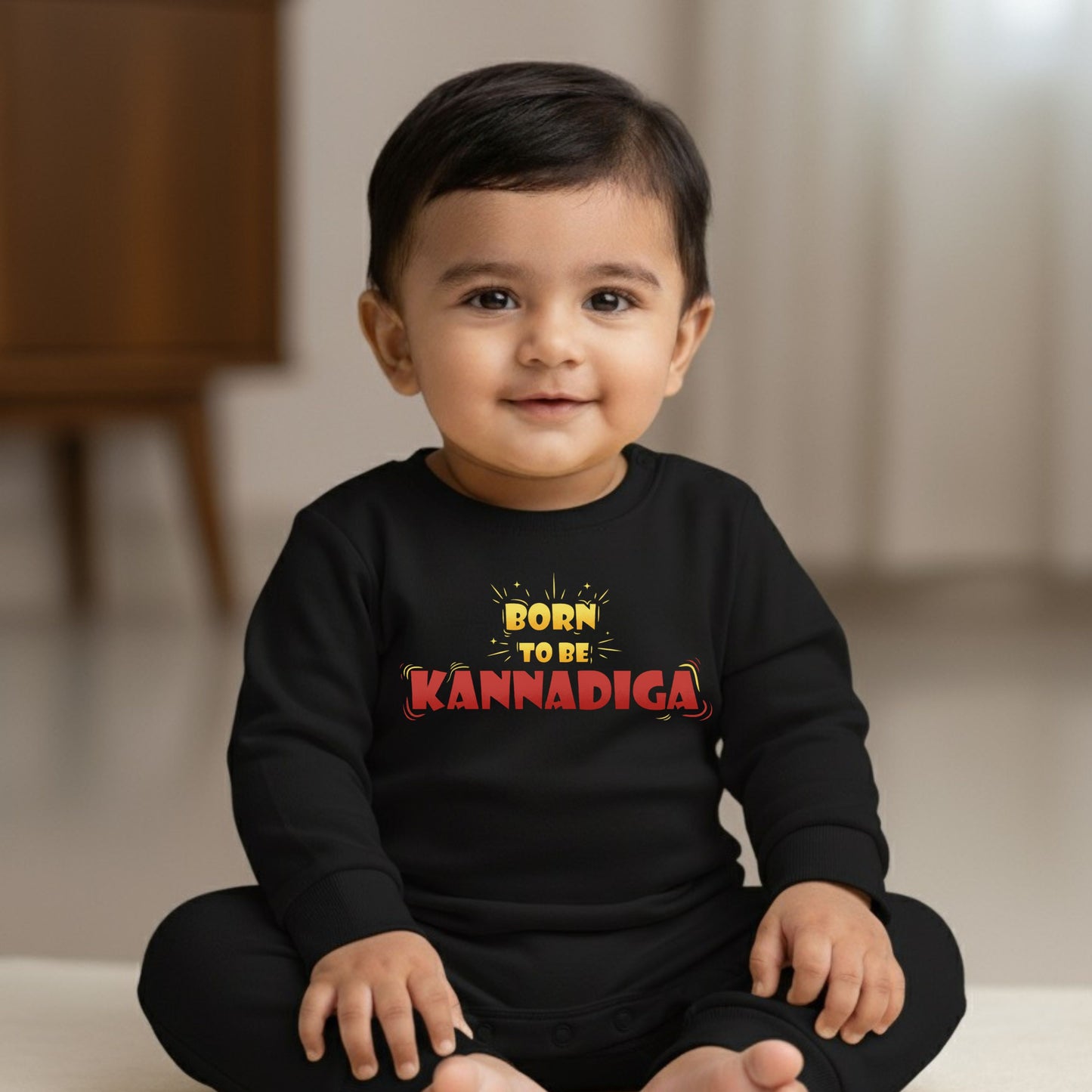 Born To Be Kannadiga  _ Black Full Romper