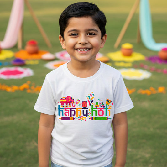 New Born & Baby Clothing | Happy Holi Kid's T-shirt | Soft Cotton