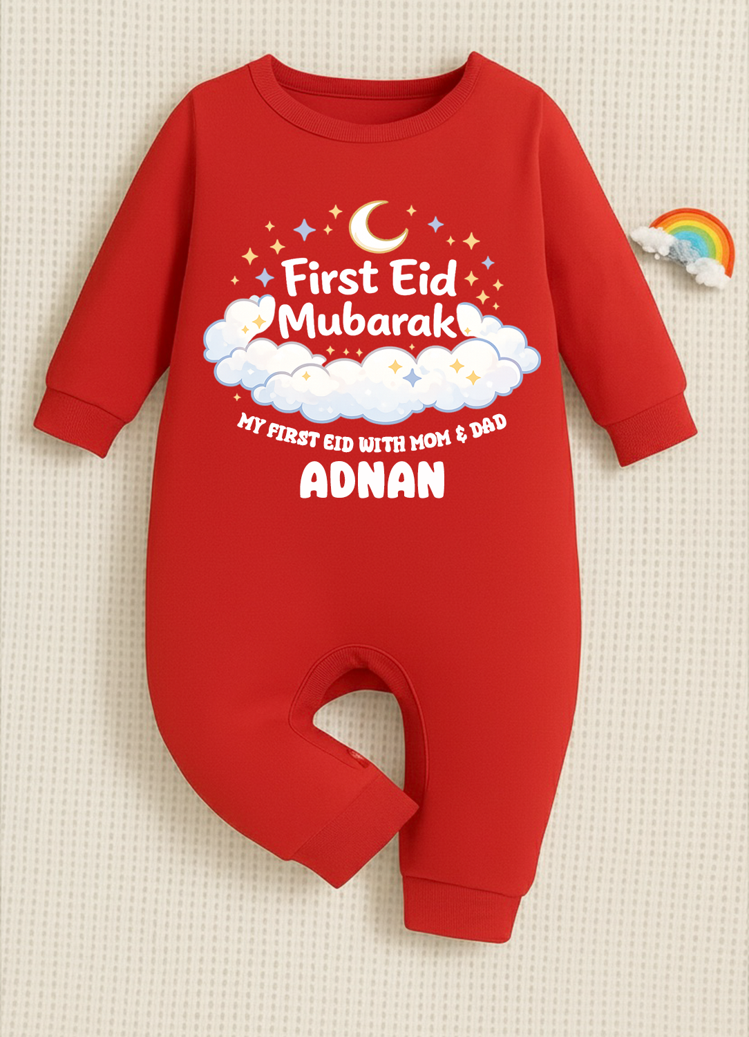 Newborn & Baby Clothing | Baby My First Eid Mubarak With Mom & Dad With Personalized Baby Name | Soft Cotton Red Romper