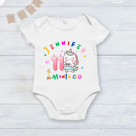 11th Infant monthly birthday 12 Months of Love_ Customized name White Onesie