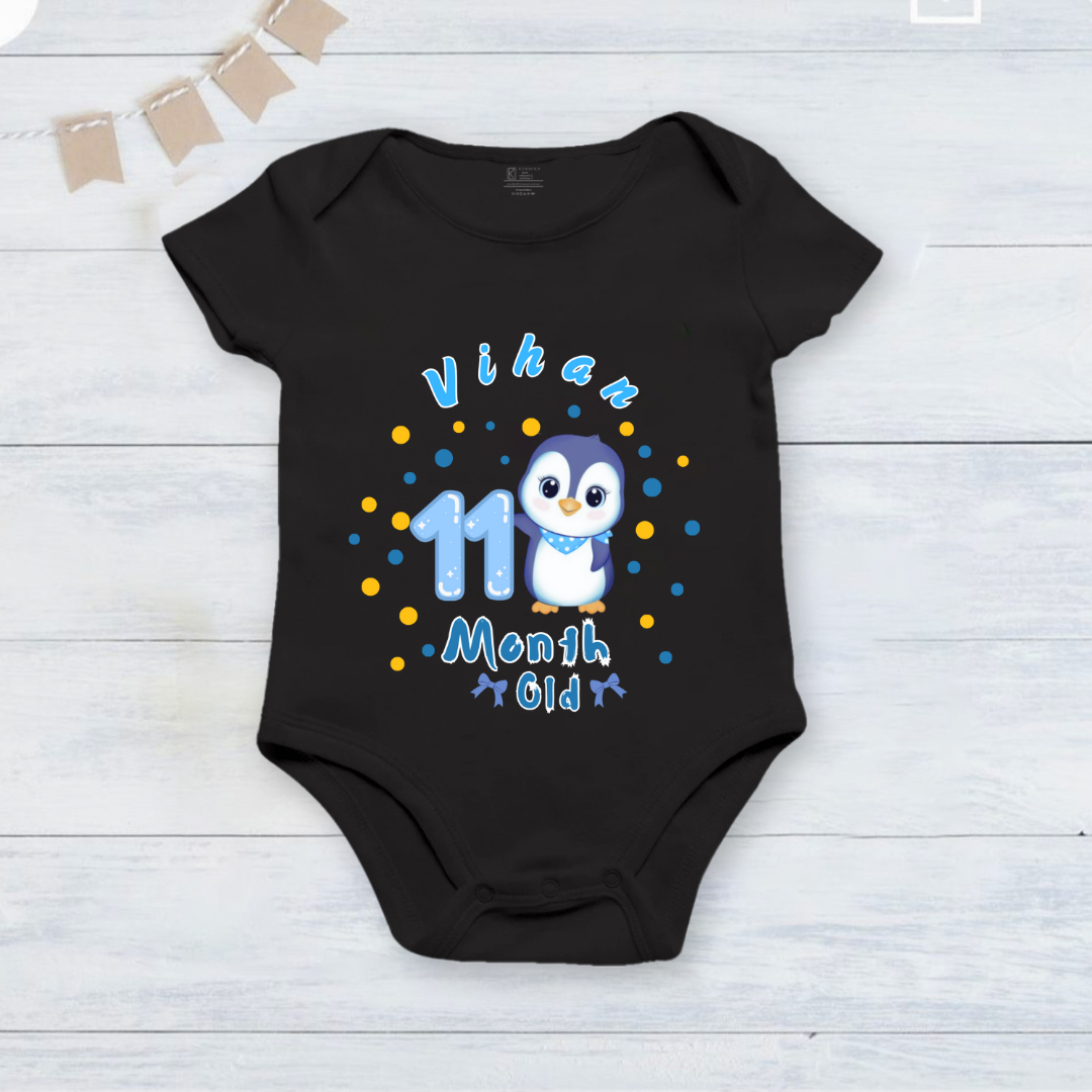 Infant monthly birthday_ With Customized Name Stylish Black Onesies