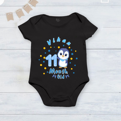 Infant monthly birthday_ With Customized Name Stylish Black Onesies