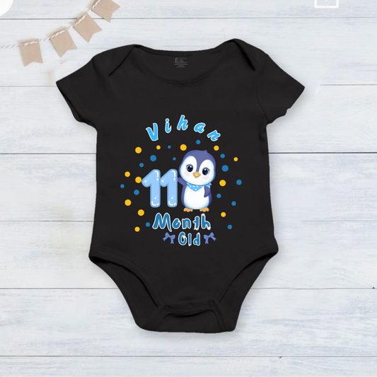 11th Infant monthly birthday_ With Customized Name Stylish Black Onesies