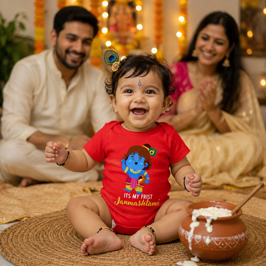 It's My First Janmashtami_ Red Onesie