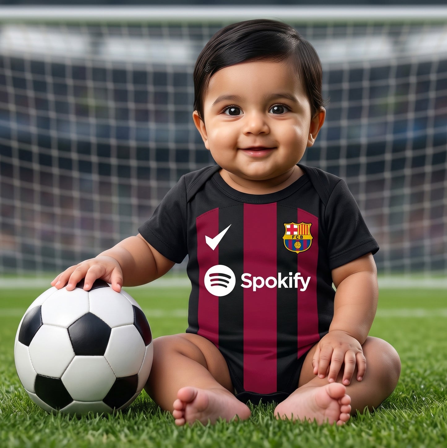 New Born & Baby clothing | Barcelona Football Fan Baby Romper with Customized Baby Name Printed | Soft Cotton