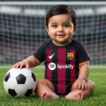 New Born & Baby clothing | Barcelona Football Fan Baby Romper with Customized Baby Name Printed | Soft Cotton