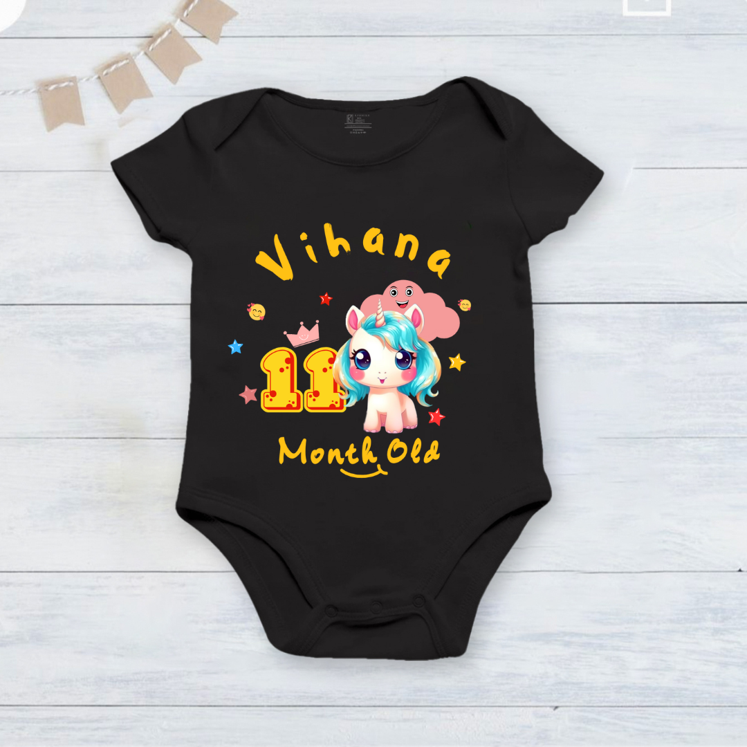 Infant monthly birthday_ With Customized Baby Name Stylish Black Onesies