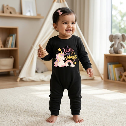 Karmikh Baby Romper | A Little Bit of Magic Baby Romper – Black 🦄✨ | Full Romper