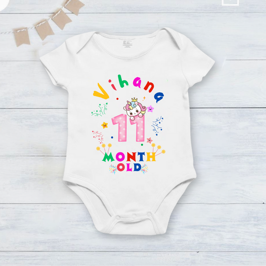 11th Infant monthly birthday 12 Months of Love_ Customized name White Onesie