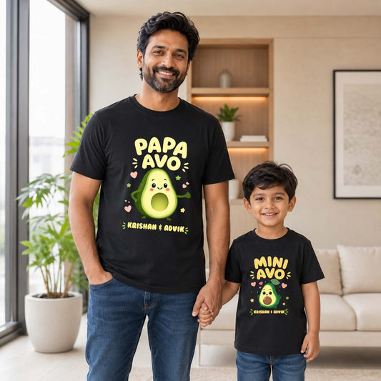 New Born & Baby Clothing | Papa Avo Mini Avo Together Father & Son Twinning Black Sets | Soft T-shirt