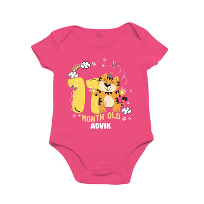 Infant monthly birthday 12 Months of Baby Tiger _ Customized name Pink Onesie