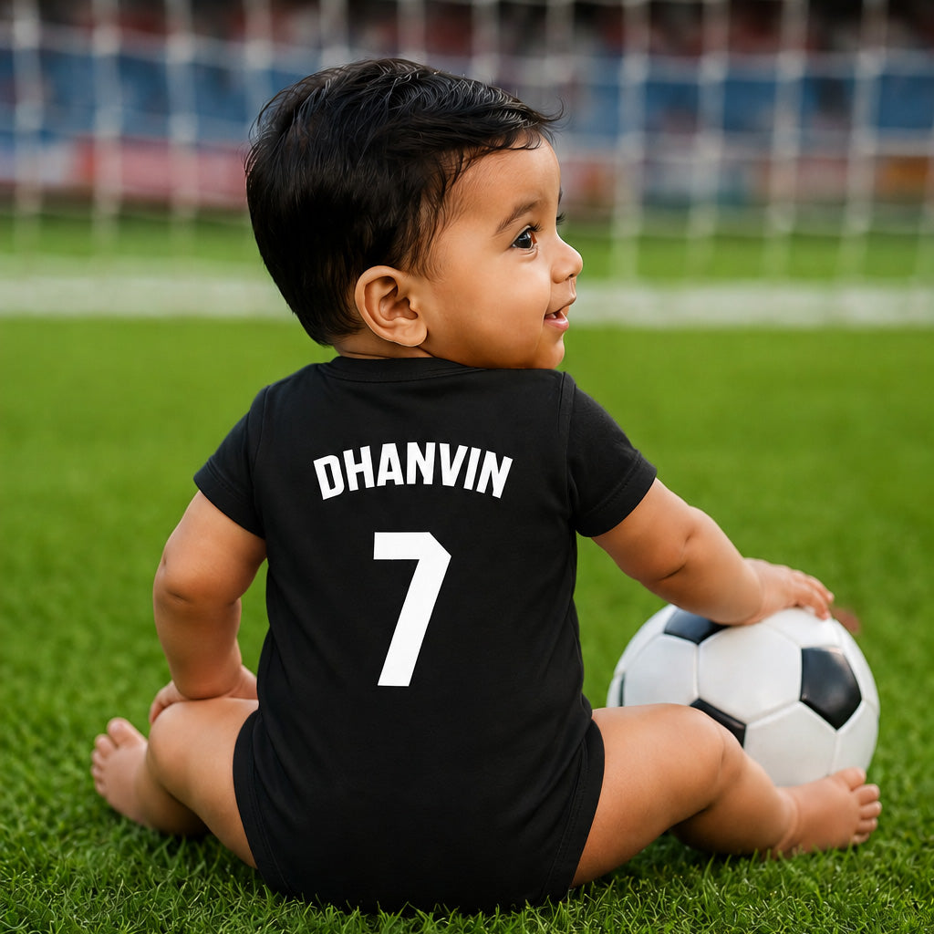 New Born & Baby clothing | Barcelona Football Fan Baby Romper with Customized Baby Name Printed | Soft Cotton