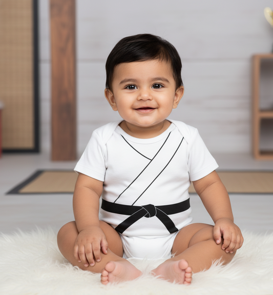 Little Black Belt – Karate Baby Onesie _ White Onesie