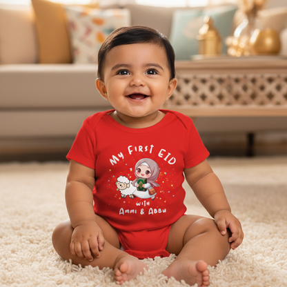 Newborn & Baby Clothing | Eid Mubarak Baby's First Eid with Ami & Abbu Red Dress | Soft Cotton