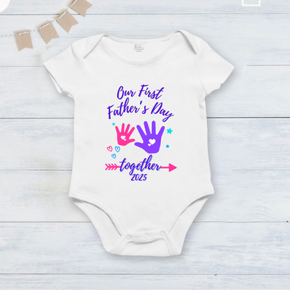 Our First Father's Day Together Handprint baby onesie _white