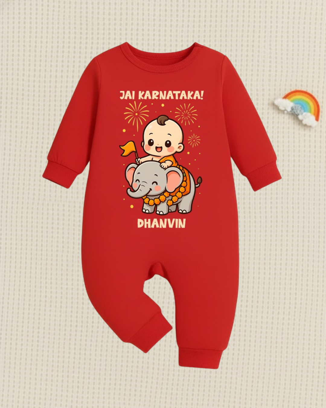 Jai Karnataka ! With Customized Baby Name  _ Red Full Romper