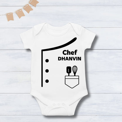 Professional Chef Baby Romper with customized baby name_ White Romper