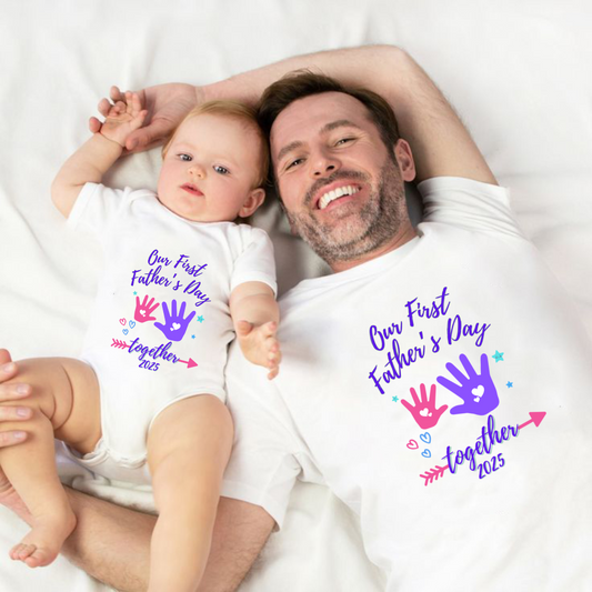 Our First Father's Day Twinning Sets Handprint T-shirt and onesie _white