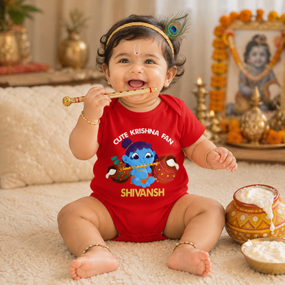 Cute Krishna Fan with customised name_Red Onesie