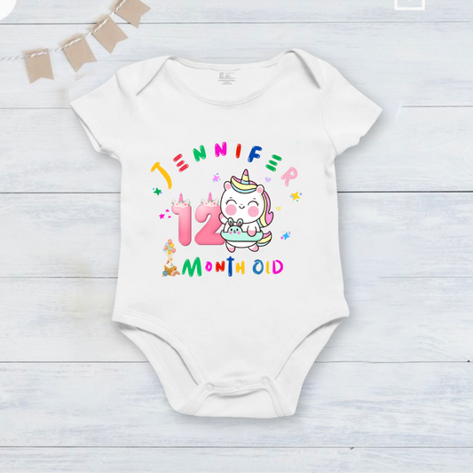 12th Infant monthly birthday 12 Months of Love_ Customized name White Onesie