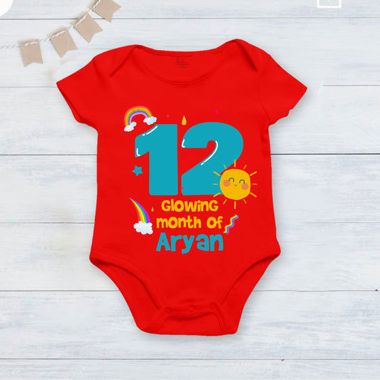 12th Infant monthly birthday_ With Customized Name Stylish Red Onesies