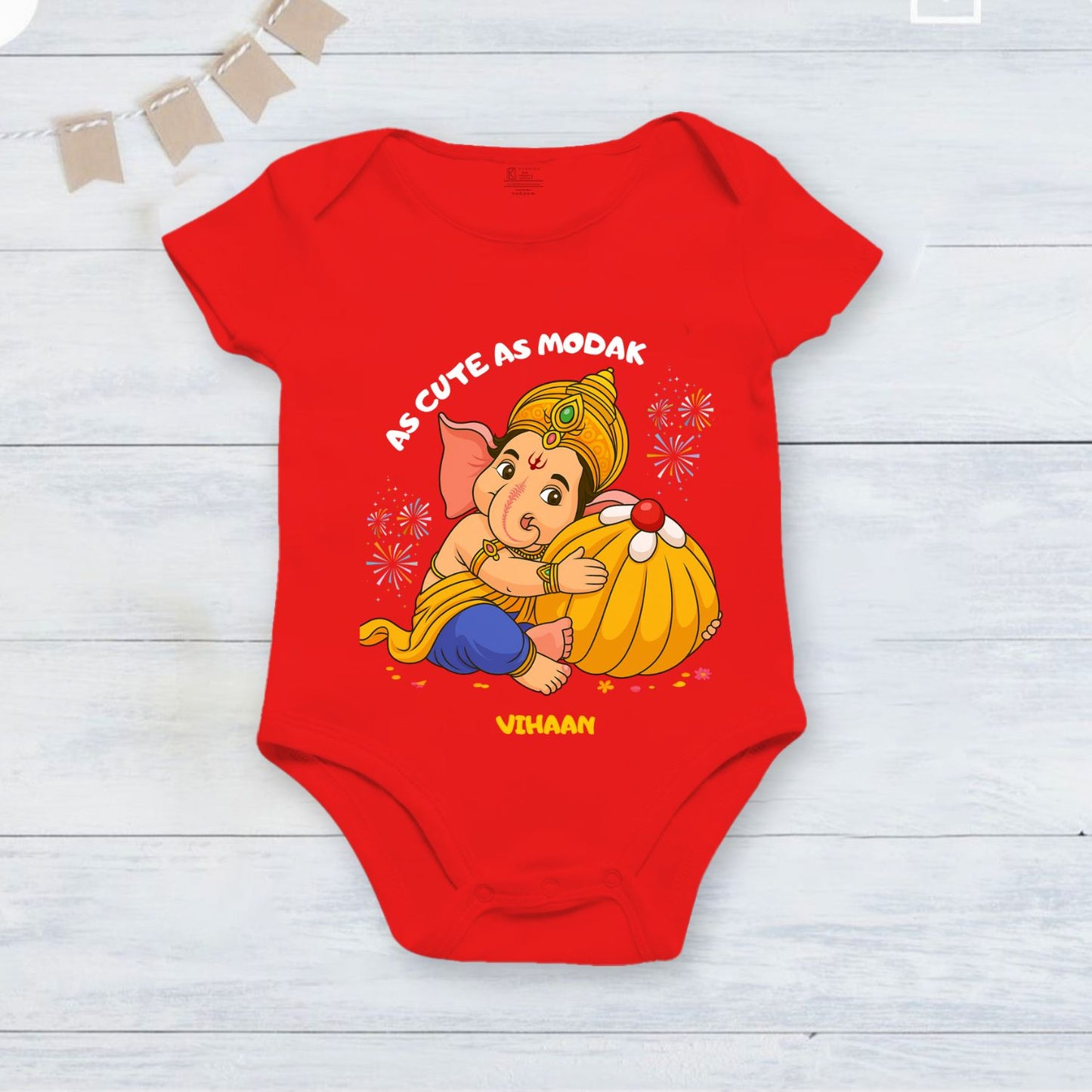 As Cute As Modak with customised name_ Red Onesie