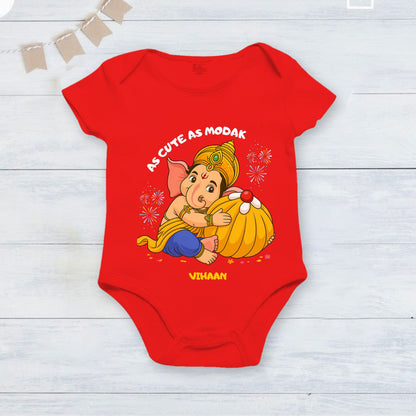 As Cute As Modak with customised name_ Red Onesie
