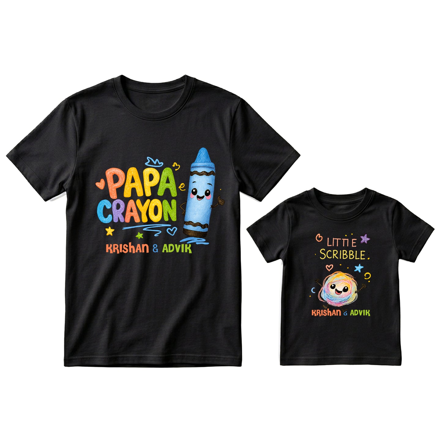 New Born & Baby Clothing | Papa Crayon & Little Scribble Together Father & Daughter Twinning Black Sets | Soft T-shirt