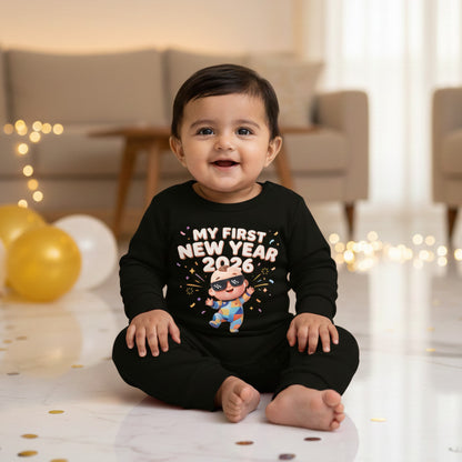 New Born & Baby Clothing | Baby First New Year 2026  | Soft Cotton Full Black Romper