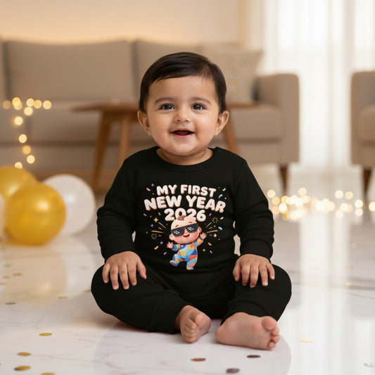 New Born & Baby Clothing | Baby First New Year 2026  | Soft Cotton Full Black Romper