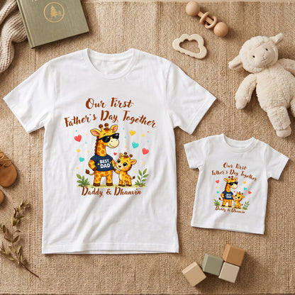 New Born & Baby Clothing | First Father's Day Together Dad & Son Twinning Sets With Customized Baby Name | Soft T-shirt
