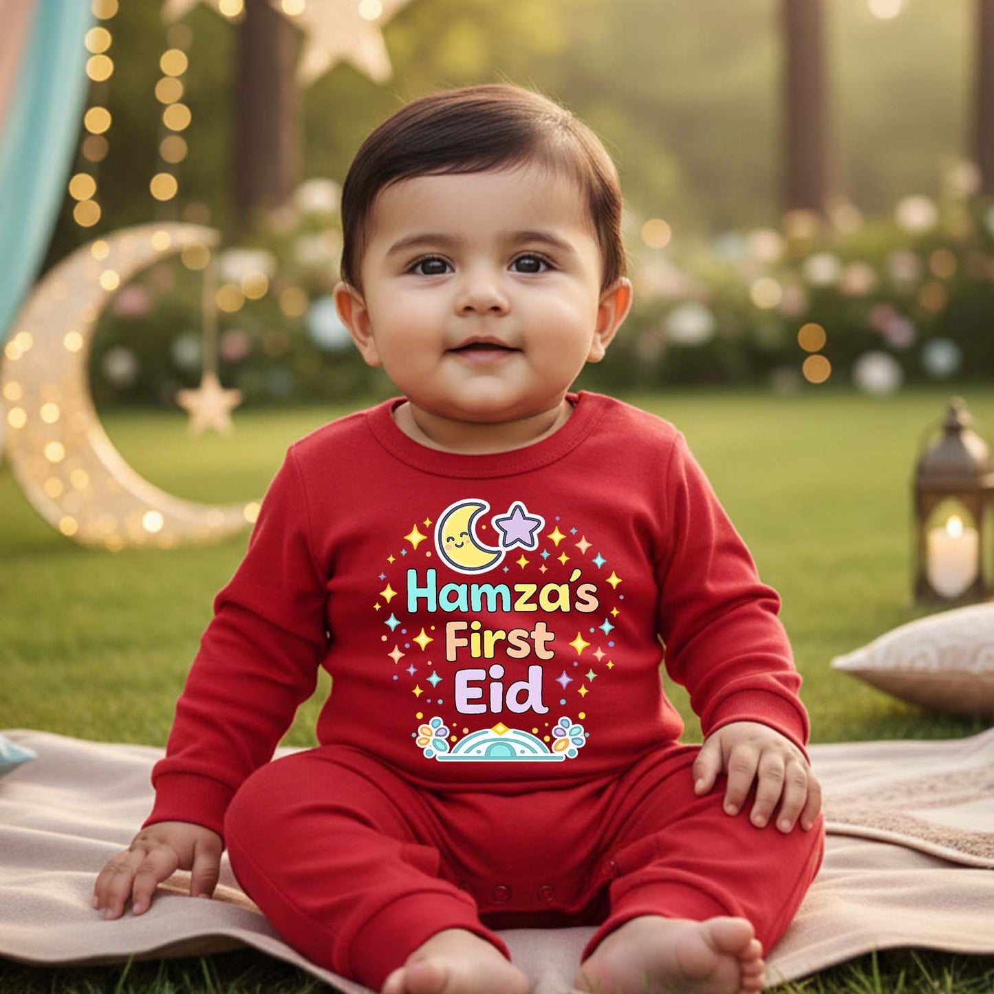 Newborn & Baby Clothing | Baby First Eid With Personalized Baby Name | Red Soft Cotton