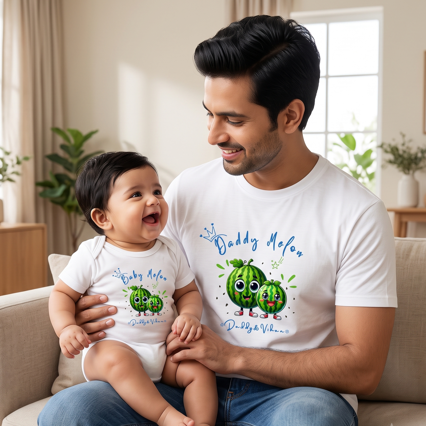 New Born & Baby Clothing | Daddy Melion White T-shirt With Customized Baby Name | Soft Cotton