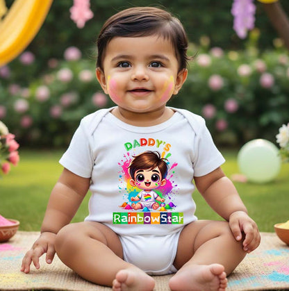 New Born & Baby Clothing | Baby My First Holi Daddy's Rainbow Star Onesies | Soft Cotton